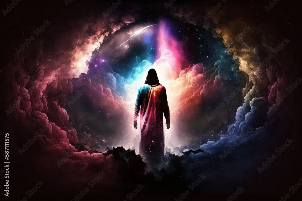 Jesus as the savior in space with a galaxy background created with