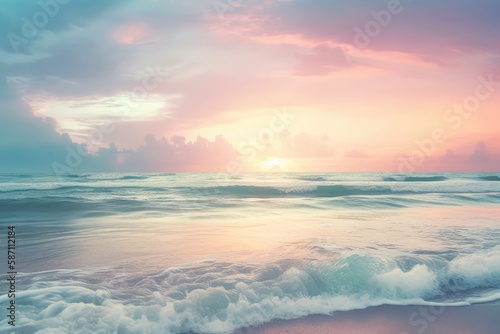 Vertical ratio size of sunset background. sky with soft and blur pastel colored clouds. gradient cloud on the beach resort. nature. sunrise. peaceful morning. Instagram toned style. Generative AI