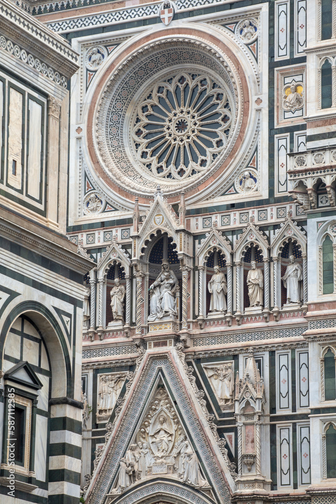 Facade of The Basilica di Santa Maria del Fiore (Basilica of Saint Mary of the Flower) in Florence, Italy