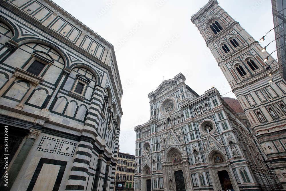 Facade of The Basilica di Santa Maria del Fiore (Basilica of Saint Mary of the Flower) in Florence, Italy
