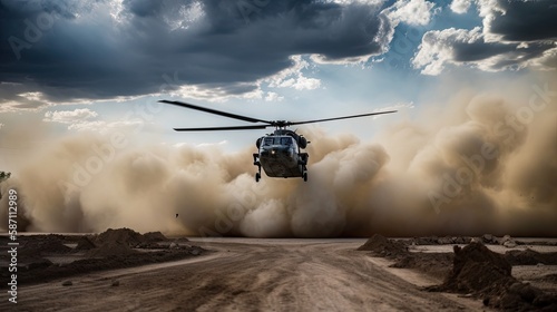 Foto Military helicopter in active combat zone
