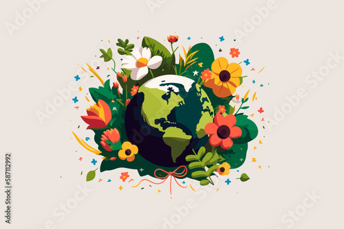 earth with plants and leaves, ecology concept, vector