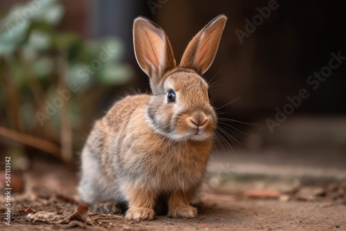 rabbit in the yard, brown. Generative AI © AkuAku
