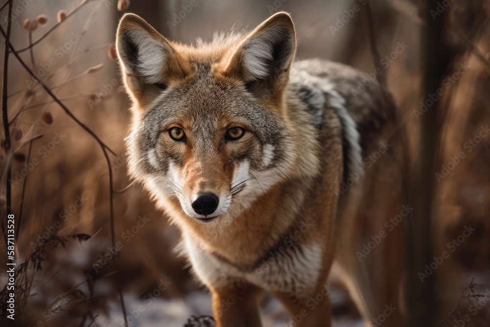 A coyote on the hunt for food. Generative AI A coyote on the hunt for food. Generative AI