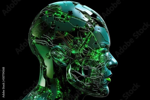 Green human head into pieces. Generative AI