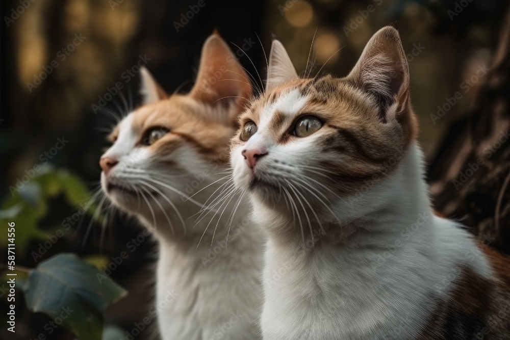 Adorable cats on the lookout for something. Generative AI