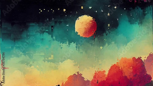Paper Moon glitchy trippy vj seamless looping animations, weird surreal dreamscape abstracts for music visualizers, acid flashback montages, strange and glitchy effects that hypnotize and inspire