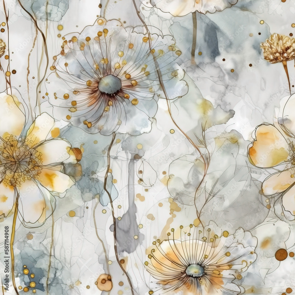 Seamless Floral Design , Watercolor illustration. AI generated Illustration.