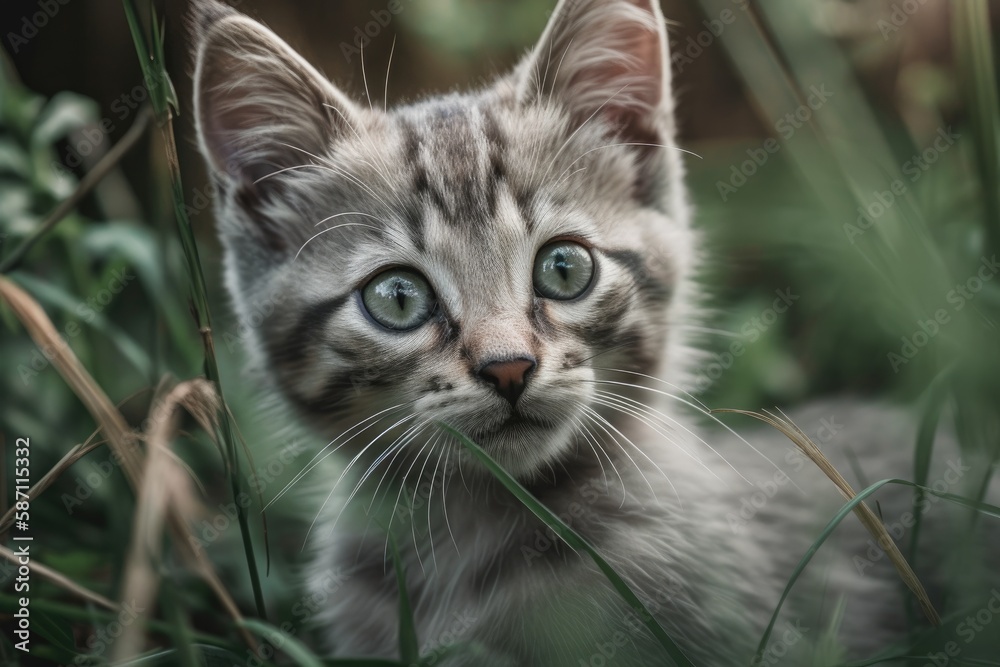 Adorable European kitten created at home. Generative AI