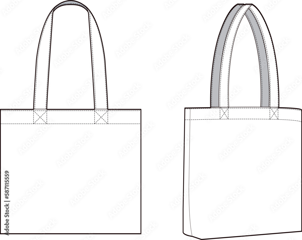 Tote bag fashion flat sketch for tech pack cad - obrazy, fototapety, plakaty 
