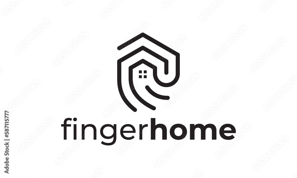 Fototapeta premium fingerprint with home logo smart technology linear style vector design