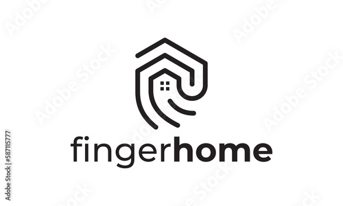 fingerprint with home logo smart technology linear style vector design