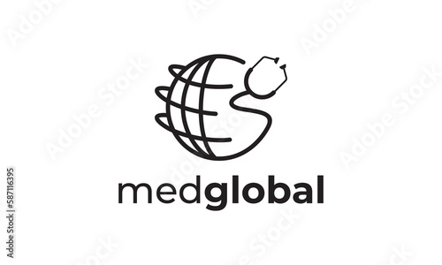 stethoscope globe logo healthcare and medical design vector illustration