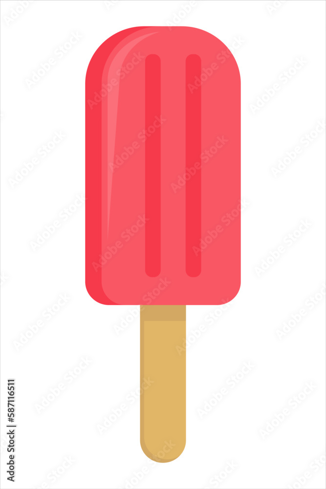 Ice cream on a stick with strawberry icing. Ice cream on a stick with strawberry icing.