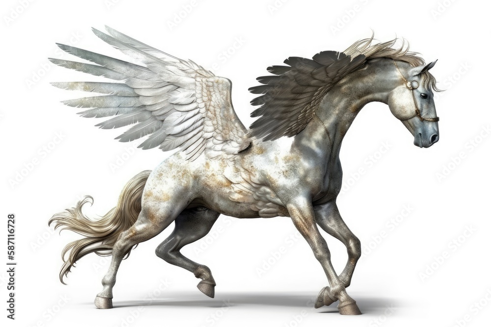majestic winged horse with a pure white coat. Generative AI majestic winged horse with a pure white coat. Generative AI