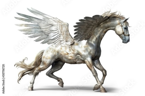 majestic winged horse with a pure white coat. Generative AI