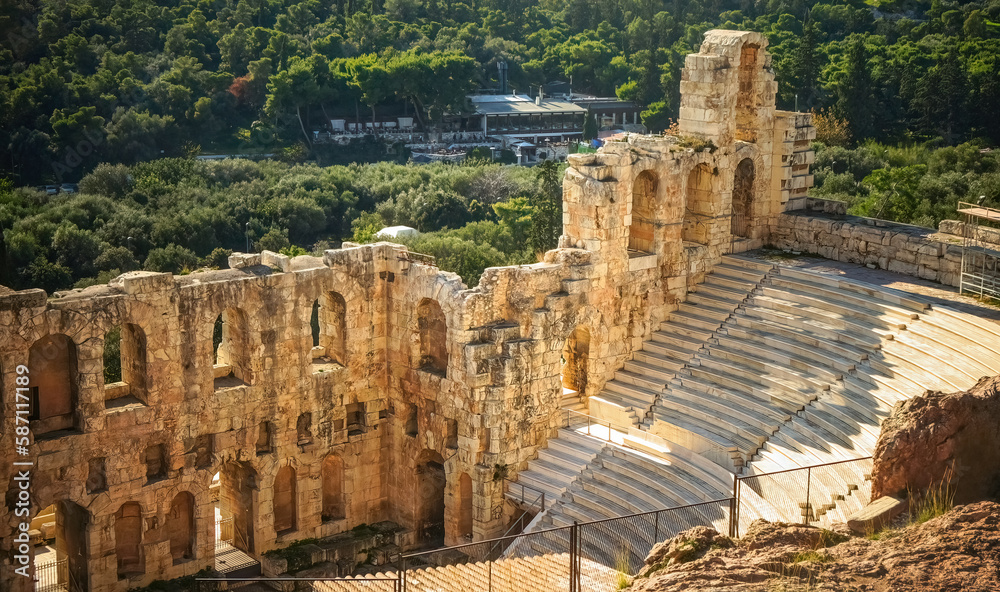 Fototapeta premium Ancient Theater of Dionysus Athens Greece top view from Acropolis museum
