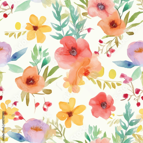 Seamless Vintage Watercolor Floral Vector Pattern Antique Beautiful