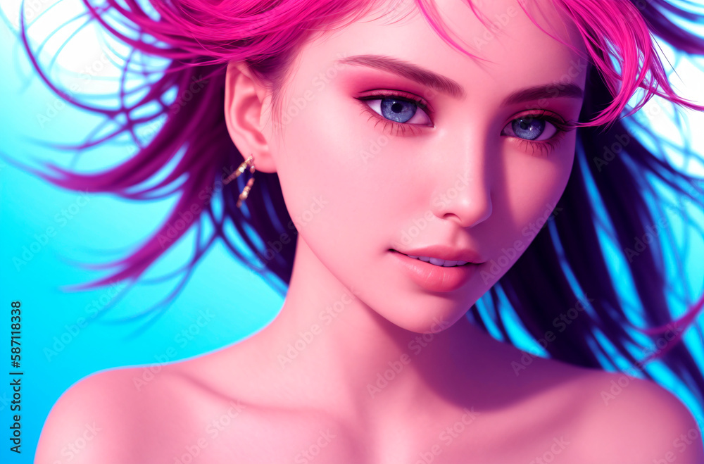 Fototapeta premium Beautiful bright woman. Model with expressive appearance. Generative AI.