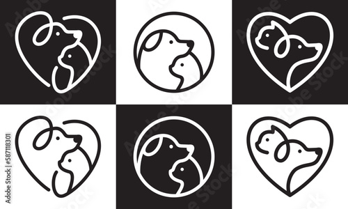 pet love logo design. pet care with stethoscope concept element. linear style symbol vector illustration.