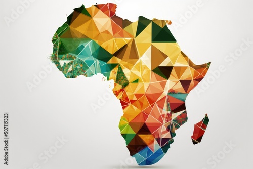 Geometric simple minimalistic style africa map background. Colorful triangles on white background. Triangular pattern for your business design. Vector. Generative ai.