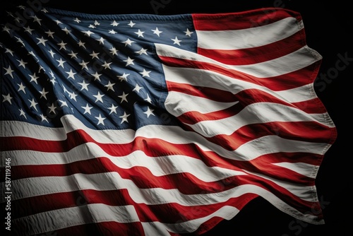 American flag on dark background. Generative ai.
