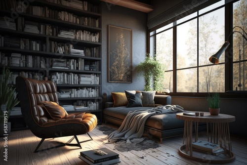 cozy space for reading in modern home. Generative ai.