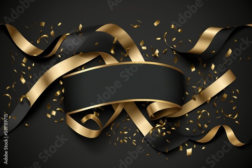 Celebration background template with confetti and gold ribbons. luxury greeting rich card. Generative ai. photo