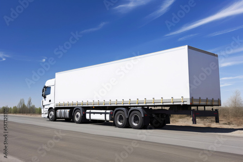 white lorry with trailer over blue sky. Generative ai.