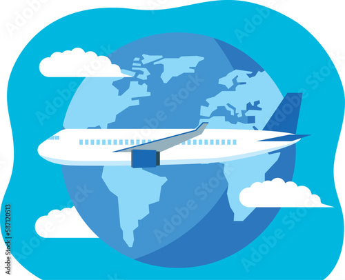 飛行機と地球のイラスト