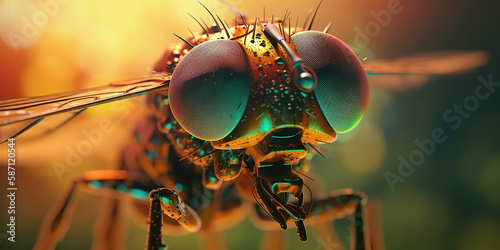 amazing macro photography of a cyborg fly in the nature, futuristic, robot implants © Fernando