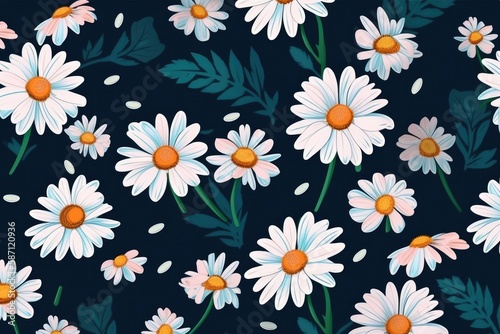 group of white daisies against a dark background. Generative AI