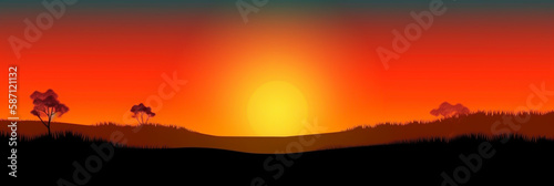 sunrise background, horizontal layout banner with copy space, generative ai © VicenSanh