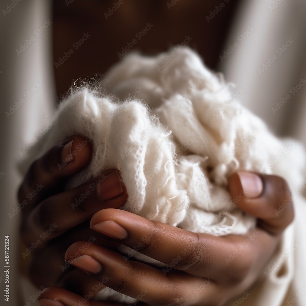 yarn or cotton ball in hands, ai generated
