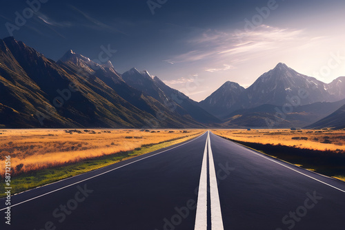 road to the mountains, background, sky, nature - generative ai