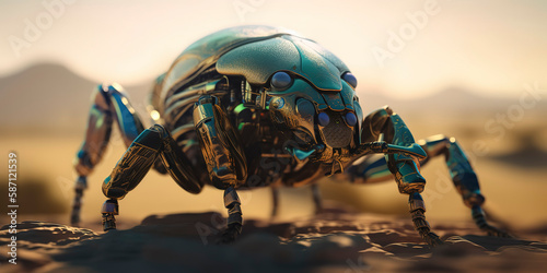 amazing macro photography of a cyborg scarab in the nature, futuristic, robot implants © Fernando