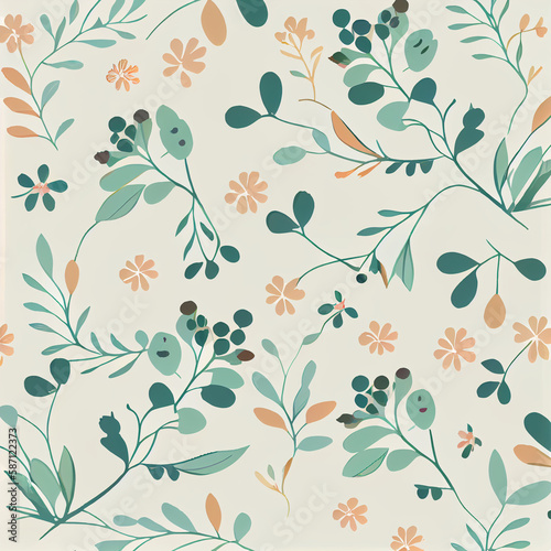 simple seamless delicate floral themed pattern, Generative AI