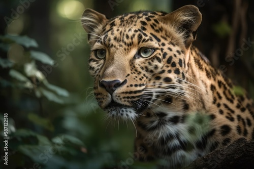 Amur Leopard summer portrait. Generative AI