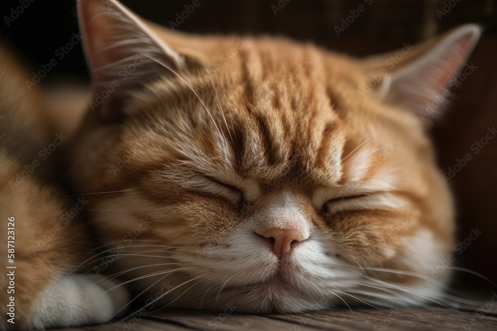 Sleeping Exotic Short Hair Cat. Generative AI