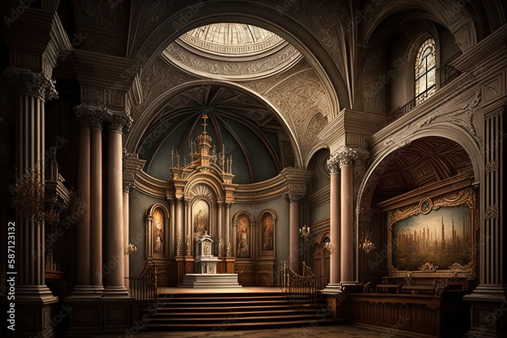 Adorned by Grandeur: A Captivating Church Image Generative AI