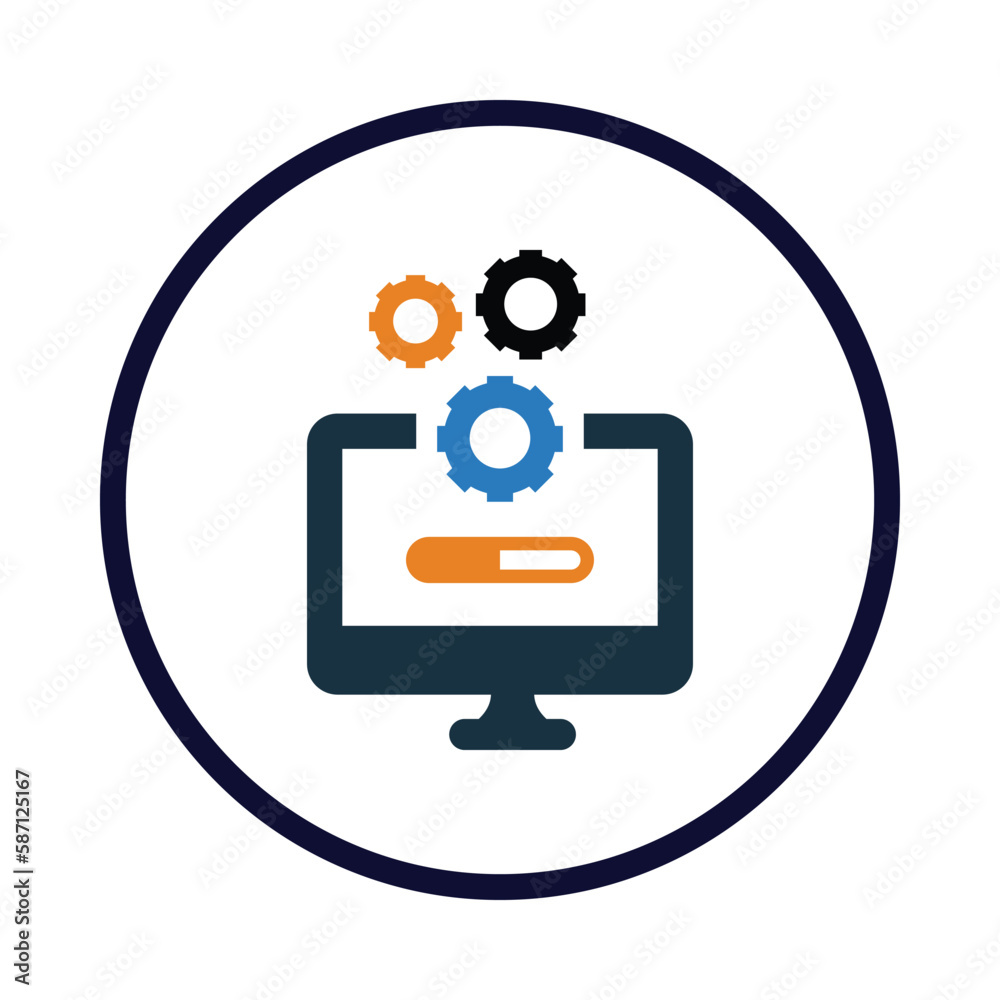 computer, monitor, gear, setting, update, software, computer software update icon computer, monitor, gear, setting, update, software, computer software update icon