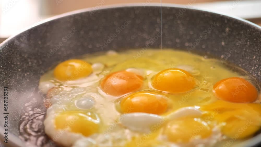 Fried eggs for breakfast.protein breakfast in sunflower oil. High quality 4k footage Fried eggs for breakfast.protein breakfast in sunflower oil. High quality 4k footage