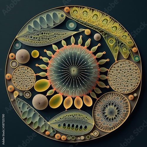 Microscopic Marvels: The Intricate Beauty of Diatoms. Generative ai. photo