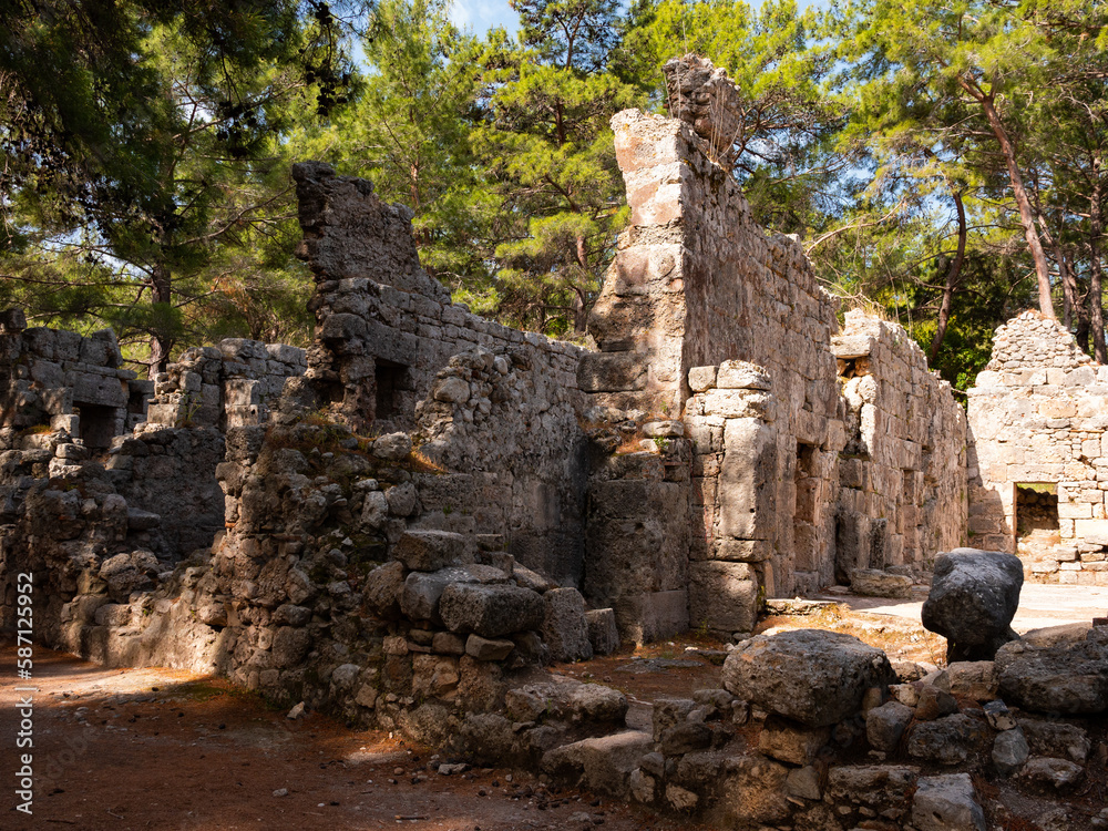 Fototapeta premium Ruins of Roman baths in Phaselis, ancient Lycian city in Antalya Province, Turkey.