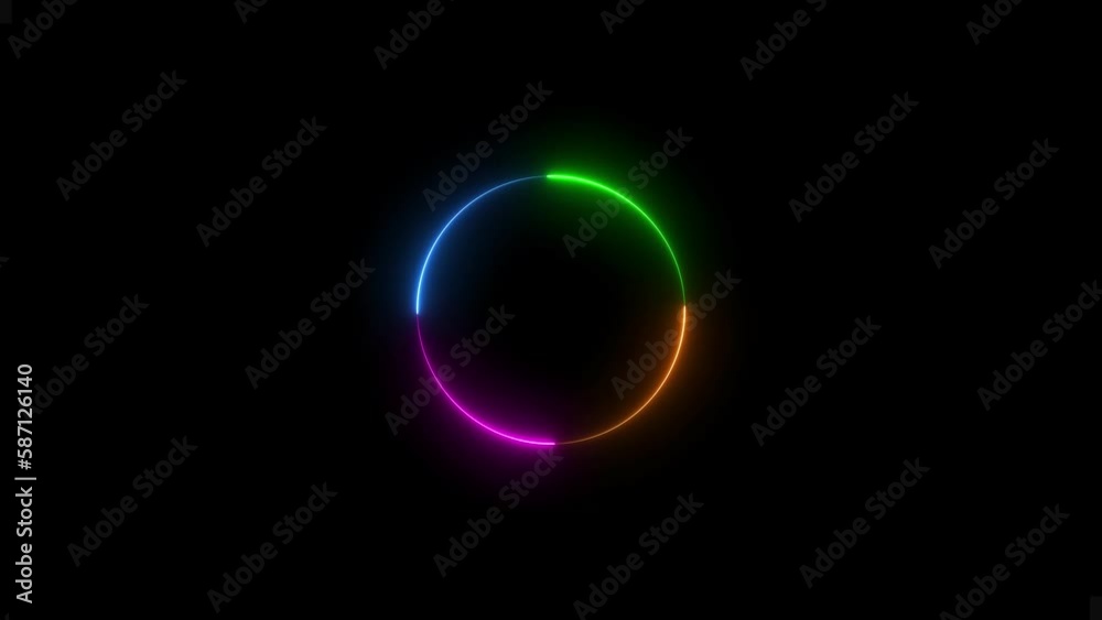 Circle shape frame blue, green and purple color glowing neon lights loop animation on black background Circle shape frame blue, green and purple color glowing neon lights loop animation on black background