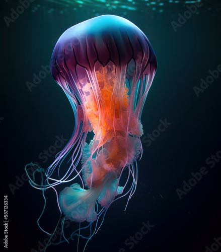 amazing photography of a majestic neon and fluorescent jellyfish