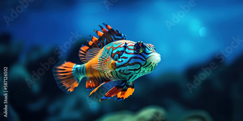 amazing photography of majestic colorful Mandarin fish in the ocean. © Fernando