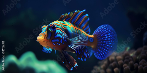 amazing photography of majestic colorful Mandarin fish in the ocean. © Fernando