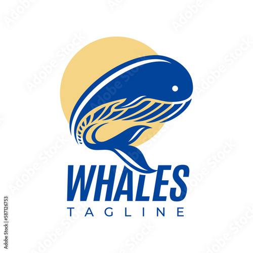 Illustrative jumping whale logo design