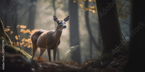 photography of a deer in the forest.